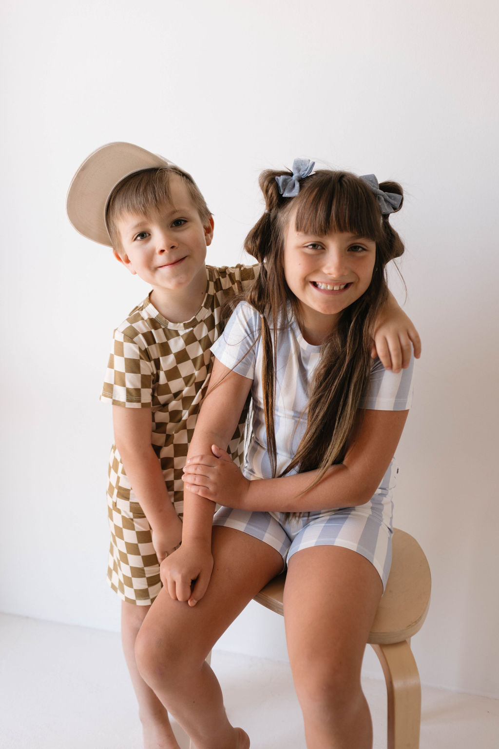 Bamboo Short Set | Olive Checkerboard