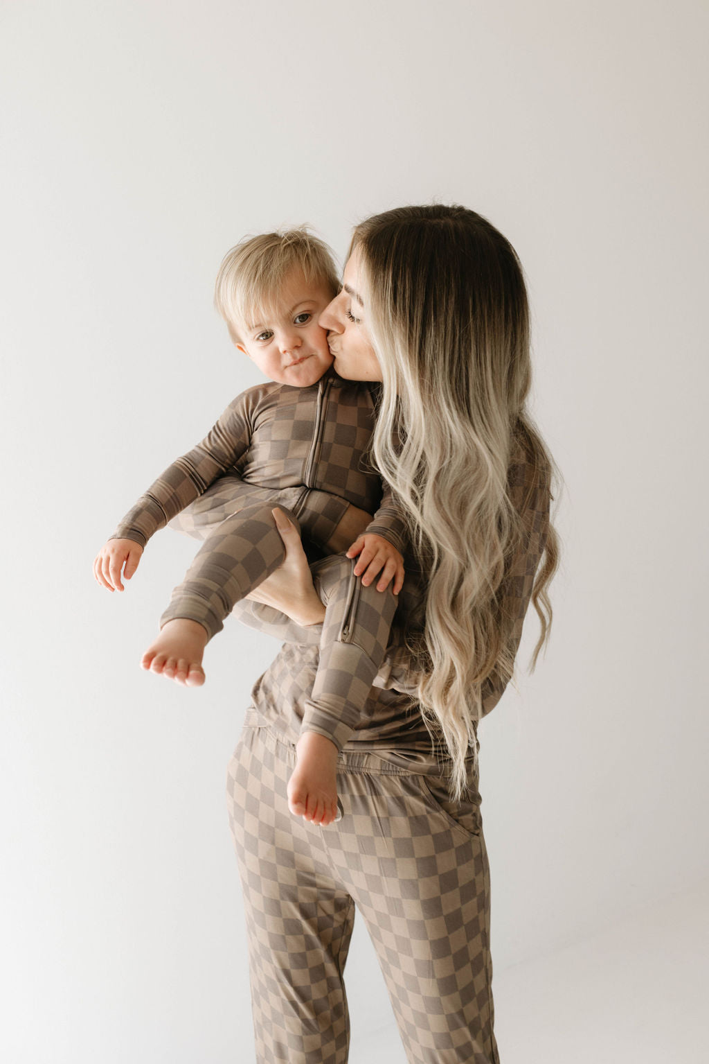 Women's Bamboo Pajama | Faded Brown Checkerboard