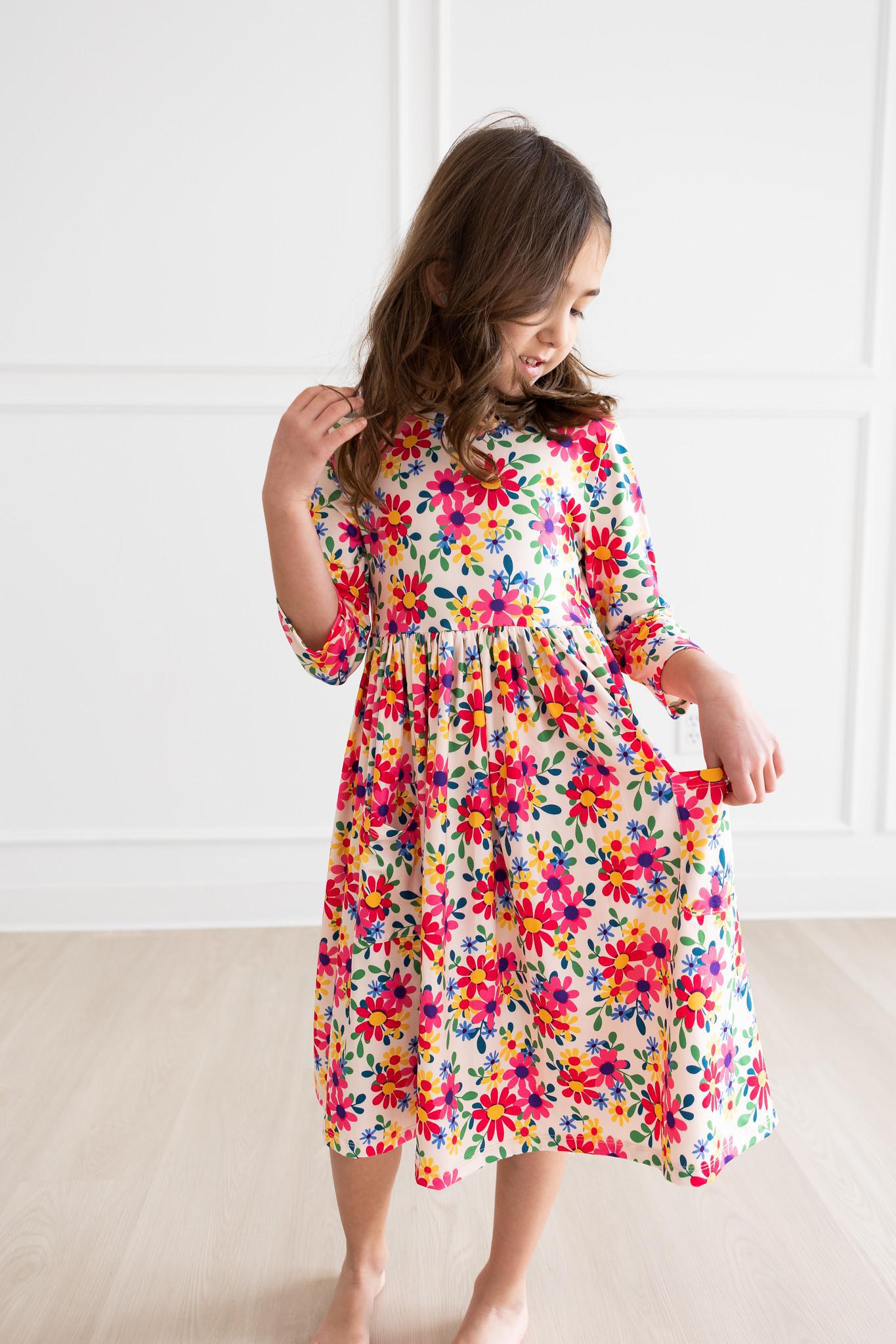 Last Bud Not Least Floral 3/4 Sleeve Pocket Twirl Dress