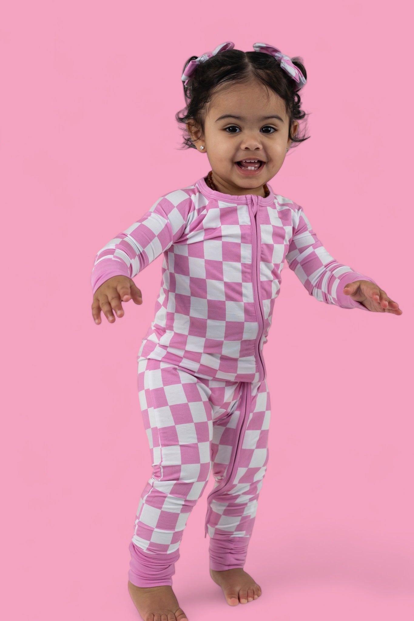 BUBBLEGUM CHECKERS DREAM ZIPPER ROMPER
