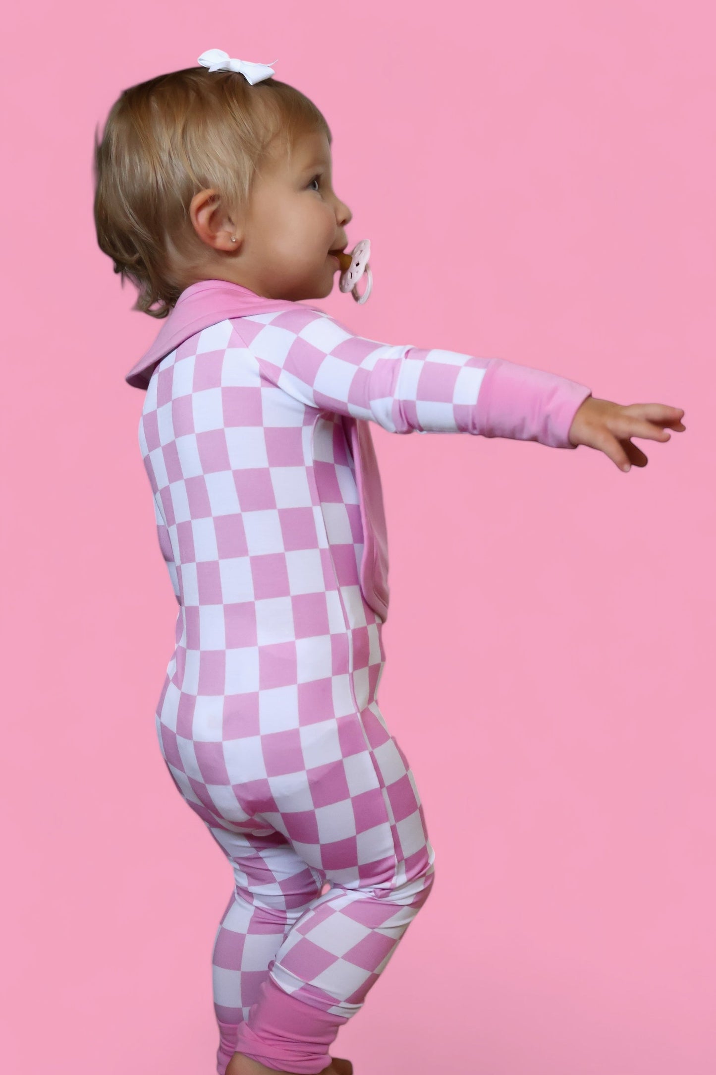 BUBBLEGUM CHECKERS DREAM ZIPPER ROMPER