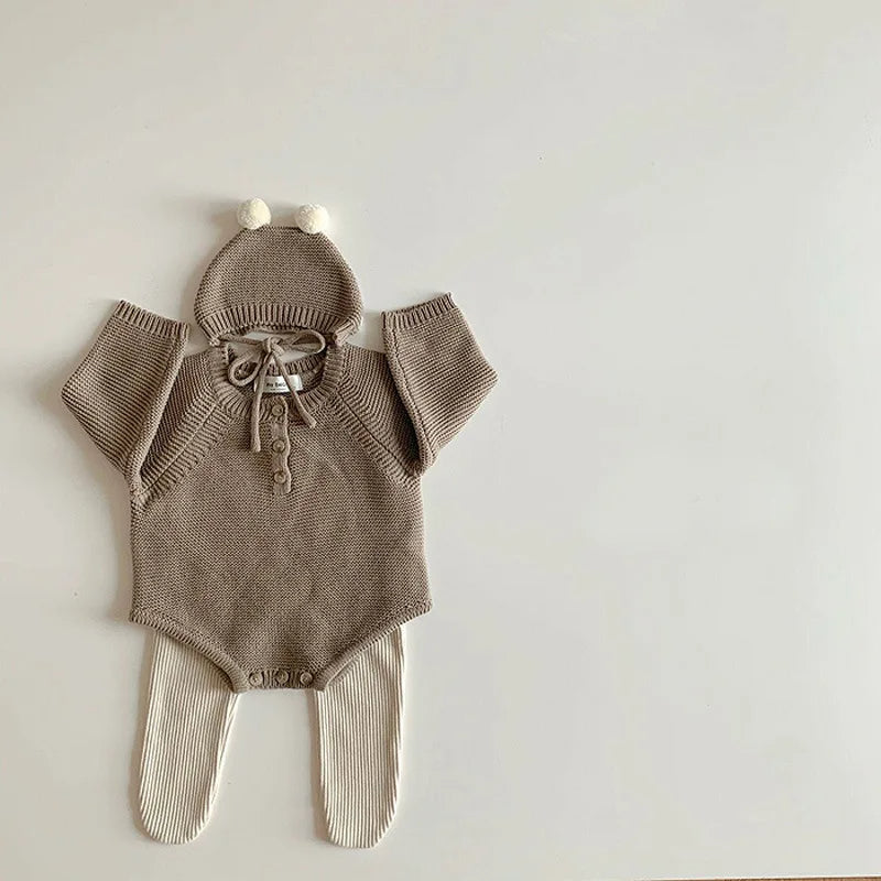 Long Sleeve Knitted Bodysuit Romper Set