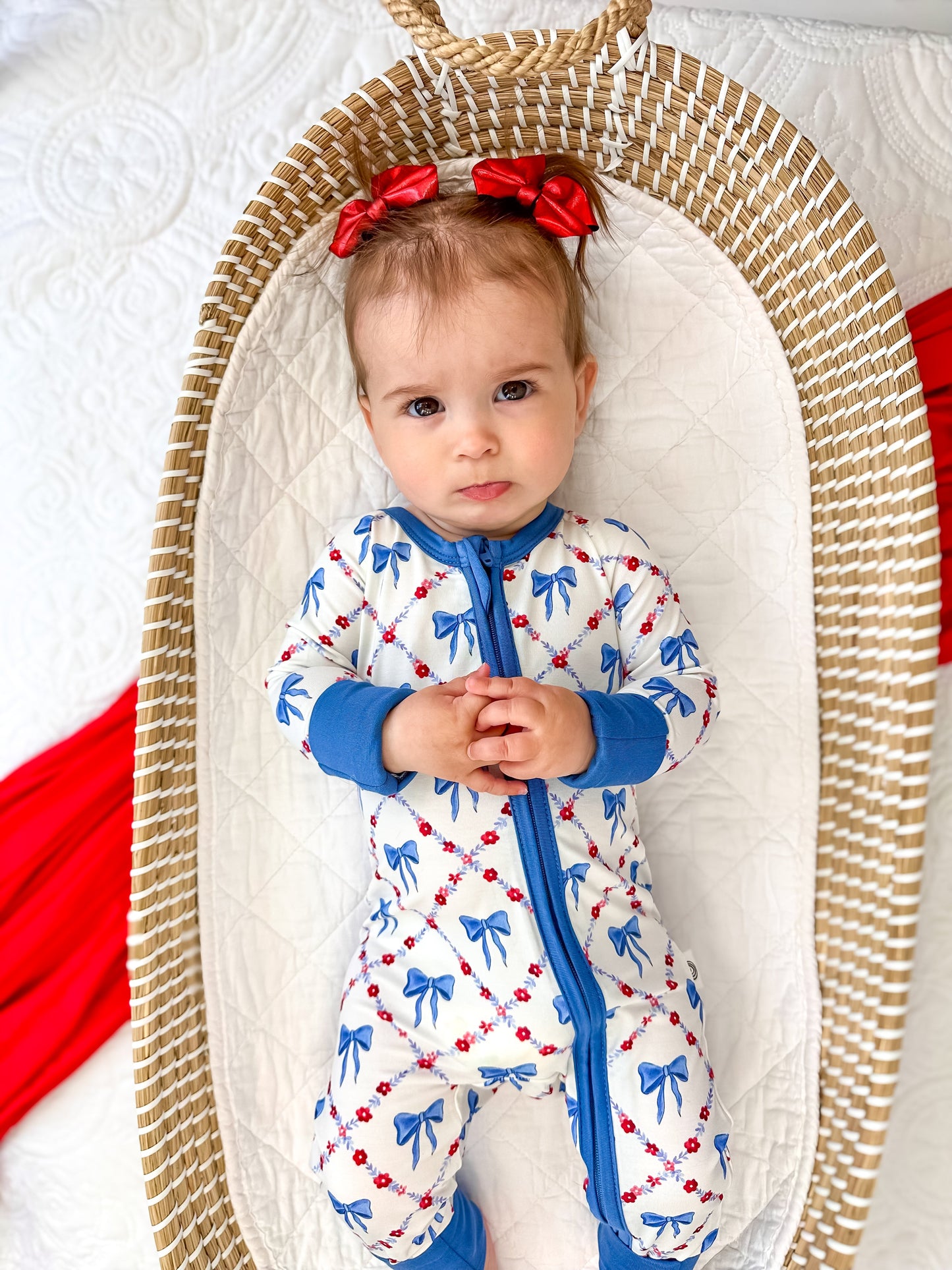 Red White & Bows Bamboo Zippy Pajamas Romper