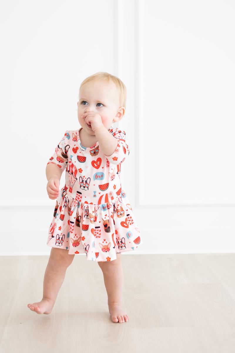 Puppy Love 3/4 Sleeve Twirl Bodysuit Romper