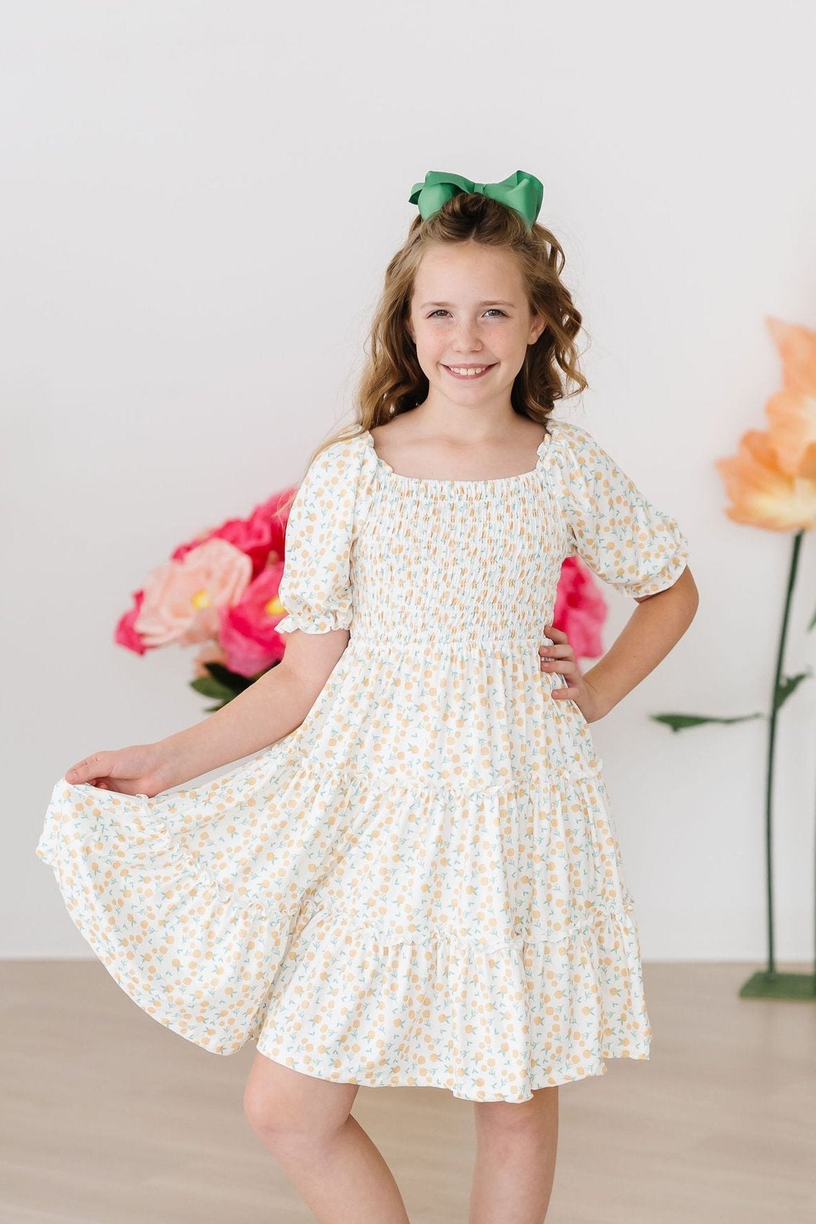 Marvelous Marigolds Smocked Floral Ruffle Dress