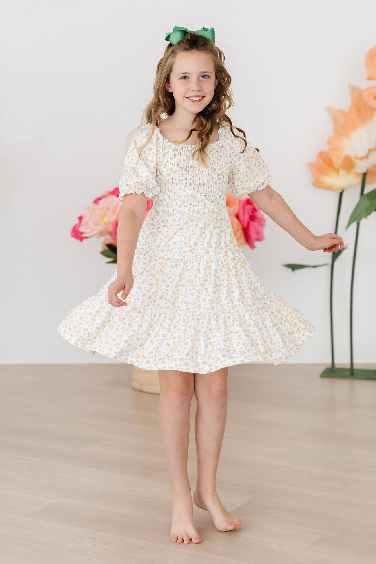 Marvelous Marigolds Smocked Floral Ruffle Dress