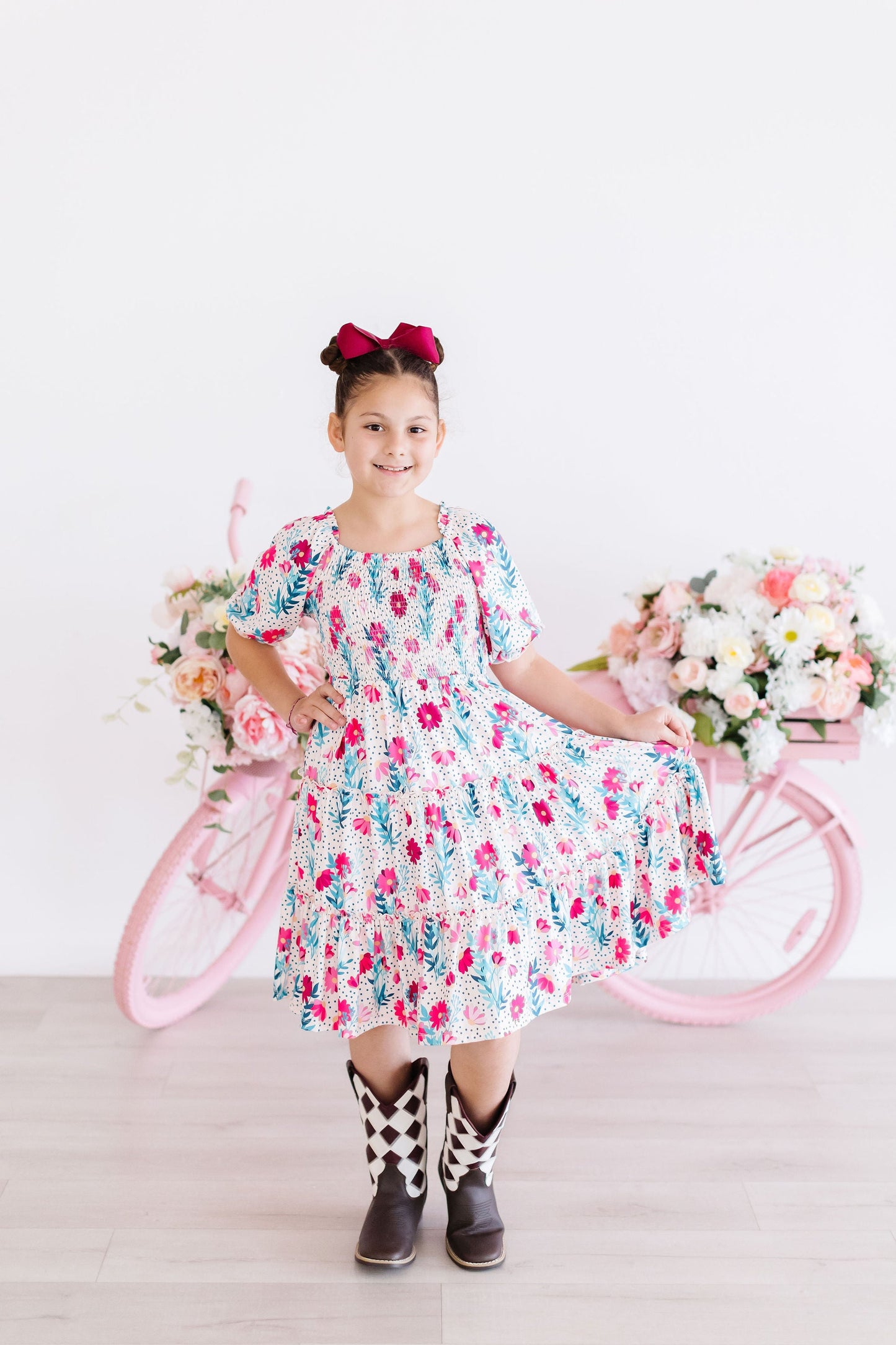 Dots & Daisies Smocked Floral Ruffle Dress