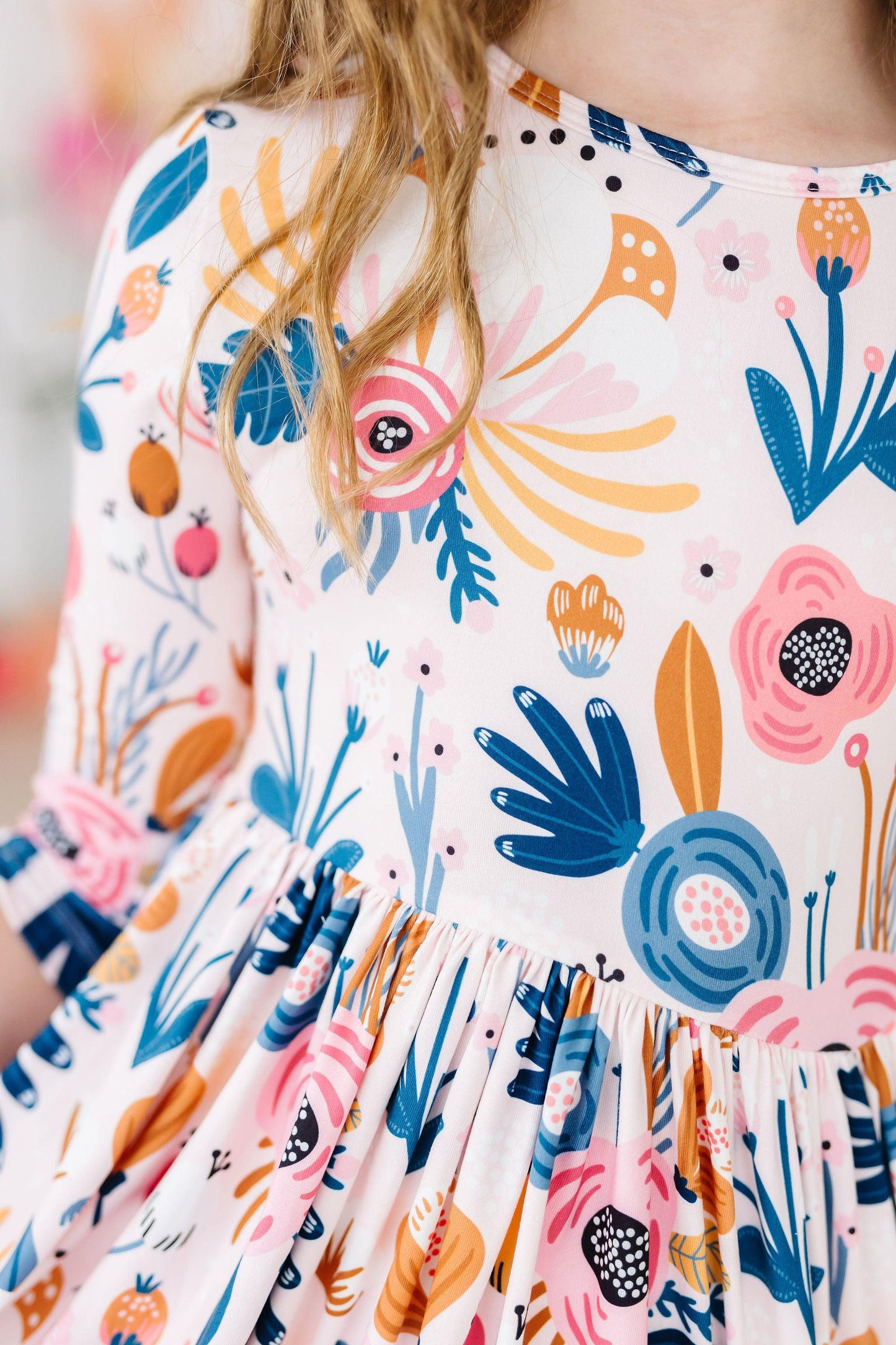 Blush Peony Floral 3/4 Sleeve Pocket Twirl Dress