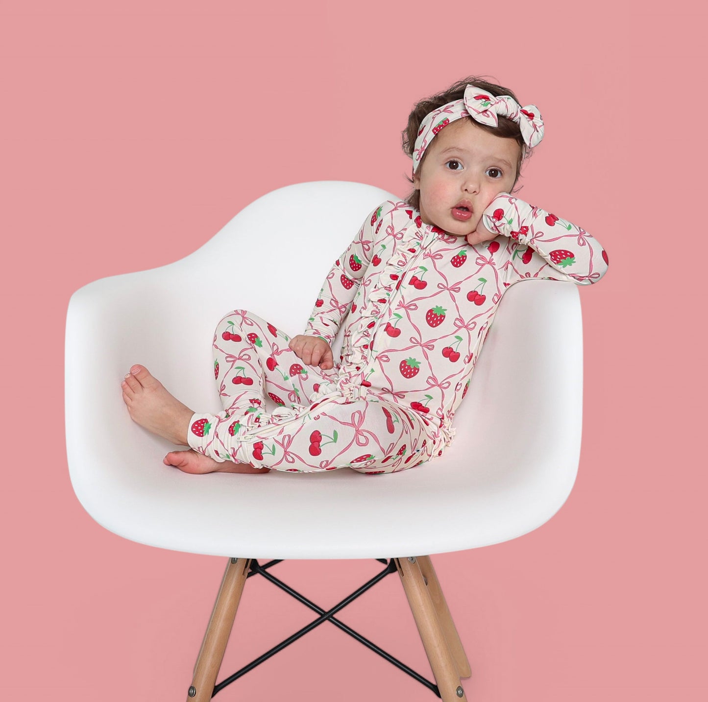 CHERRY BOW BERRY DREAM RUFFLE ZIPPER ROMPER