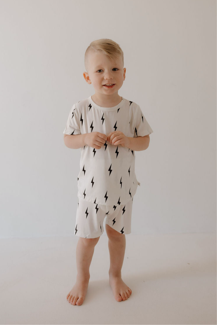 Bamboo Short Set | White & Black Lightning Bolt