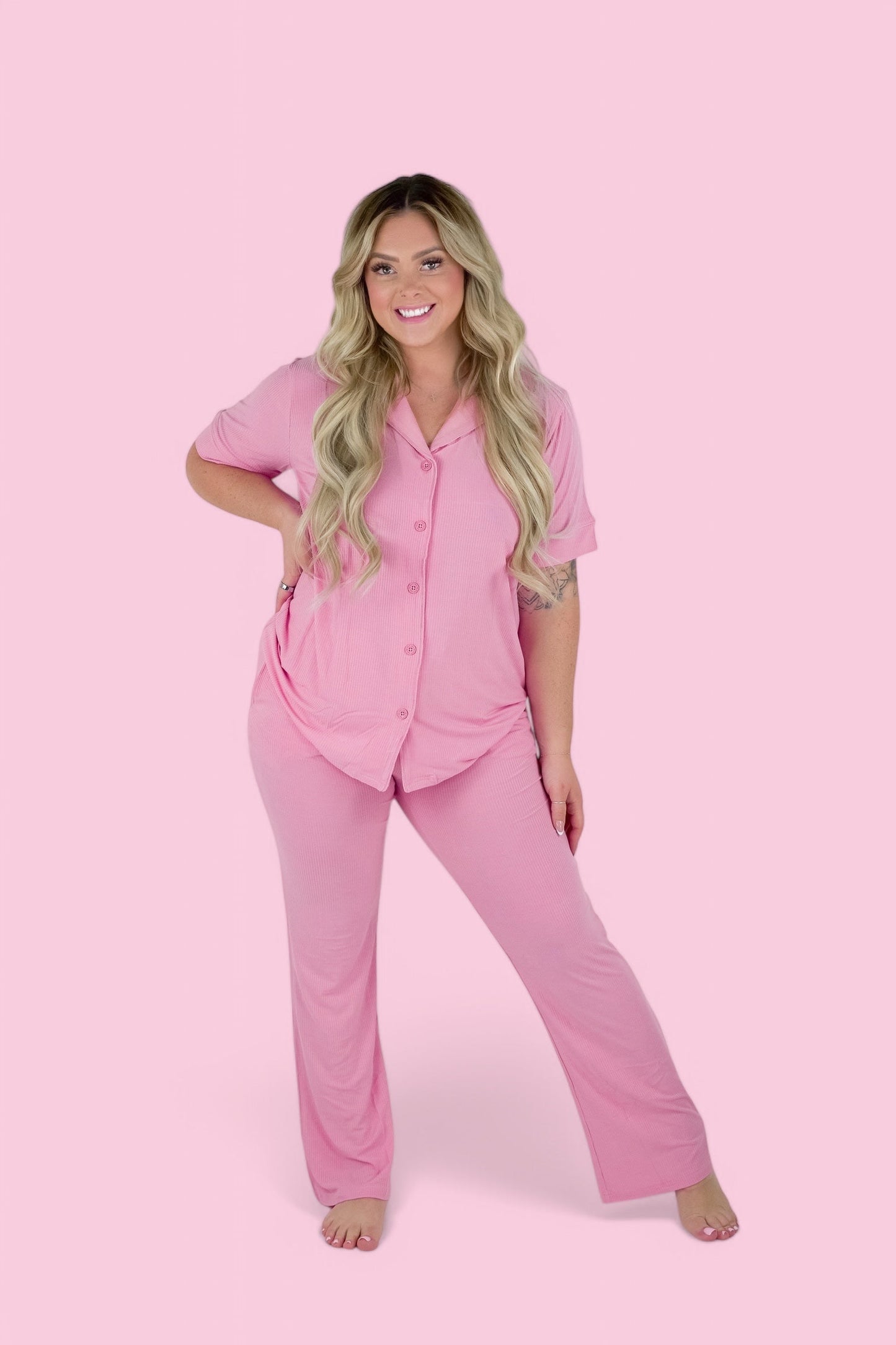 BELLA PINK RIB WOMEN'S DREAM FLARE SET