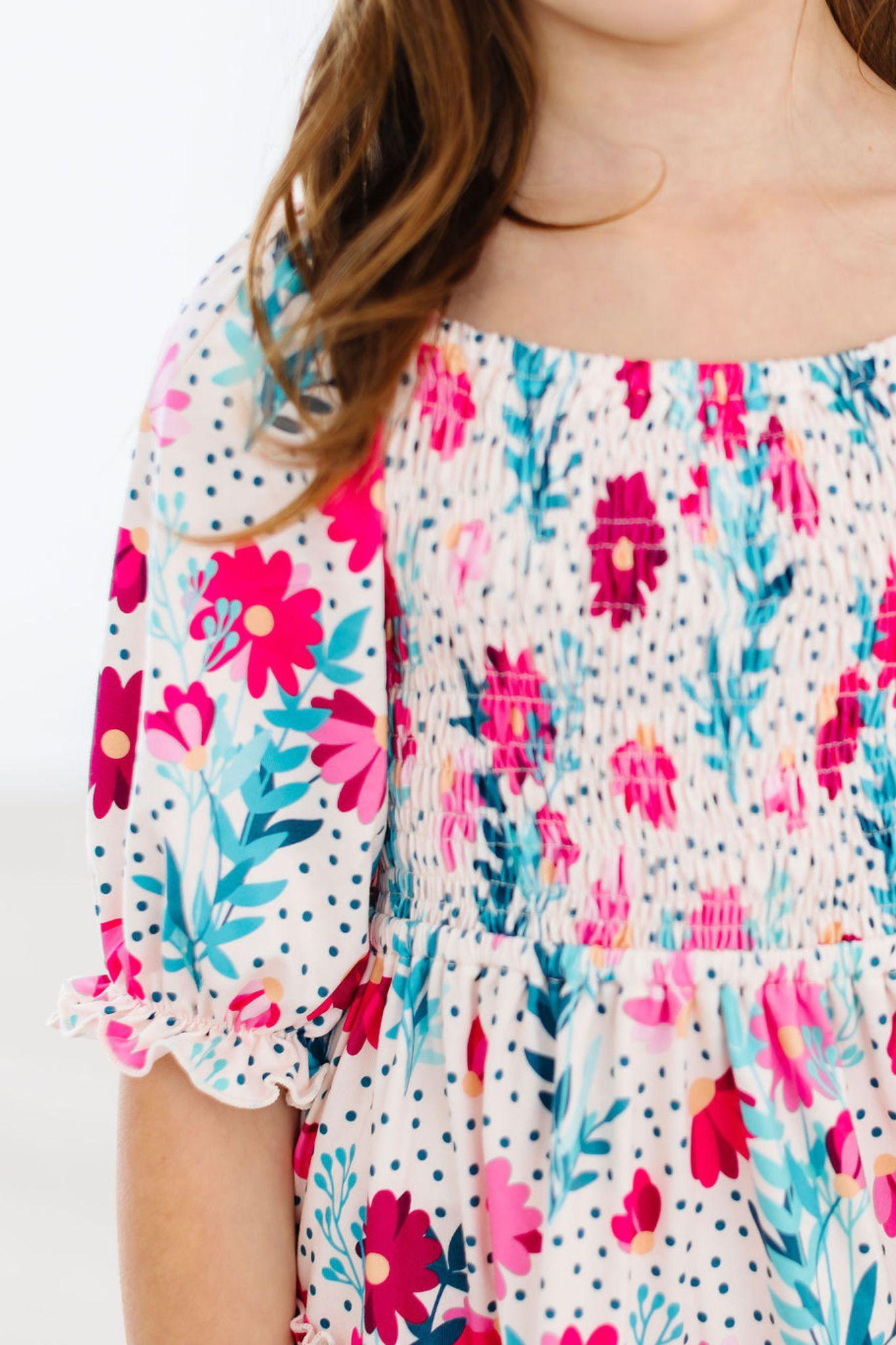 Dots & Daisies Smocked Floral Ruffle Dress
