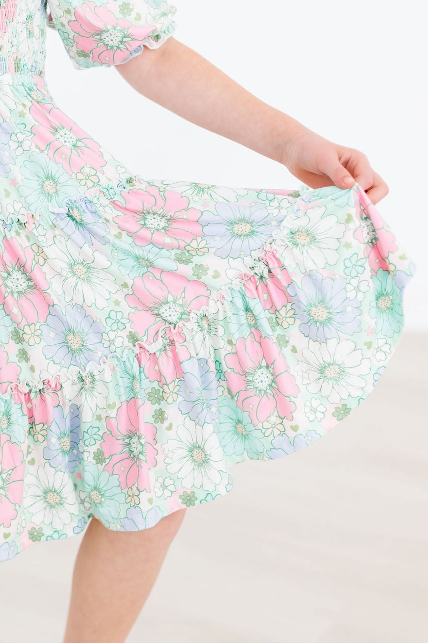 Minty Meadow Floral Smocked Ruffle Dress