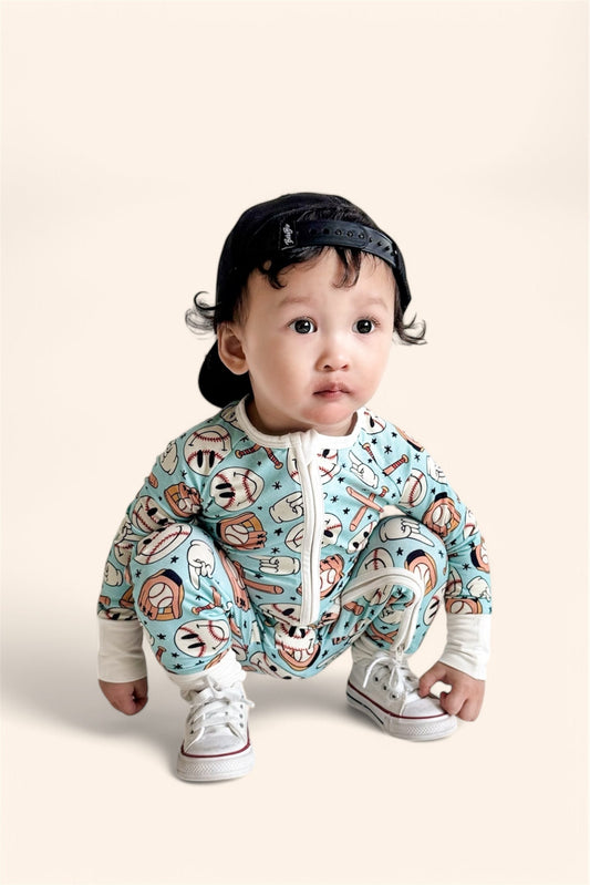 BASEBALL SMILEY DREAM ZIPPER ROMPER