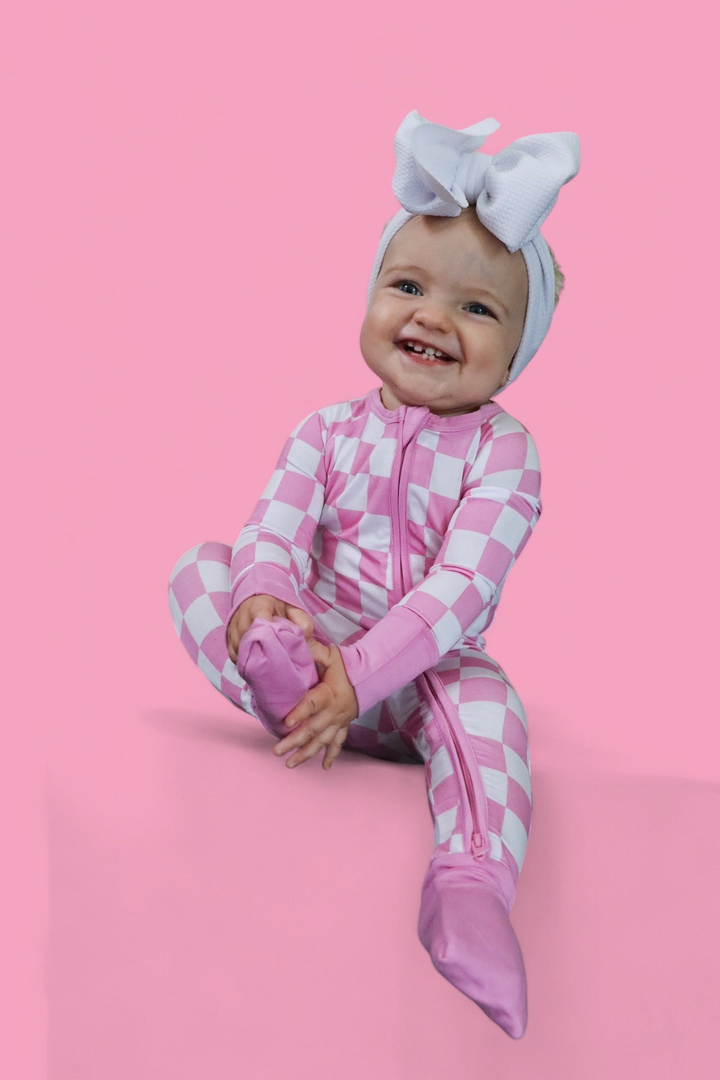 BUBBLEGUM CHECKERS DREAM ZIPPER ROMPER