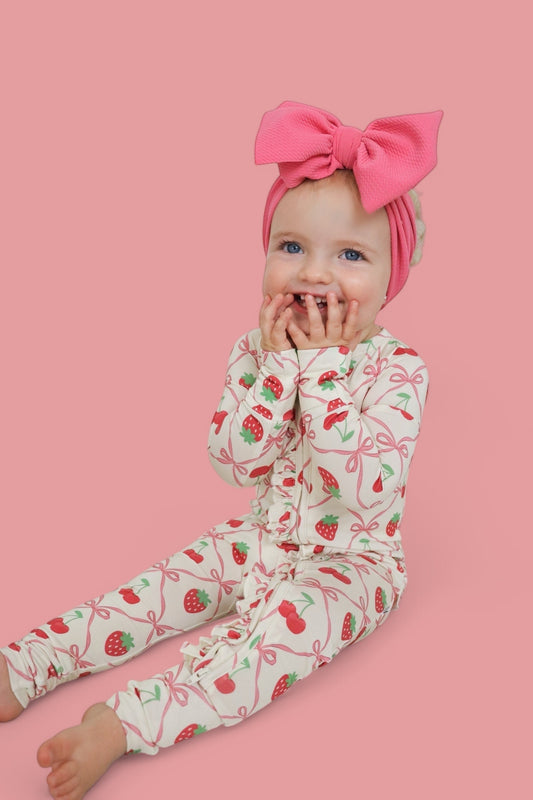 CHERRY BOW BERRY DREAM RUFFLE ZIPPER ROMPER