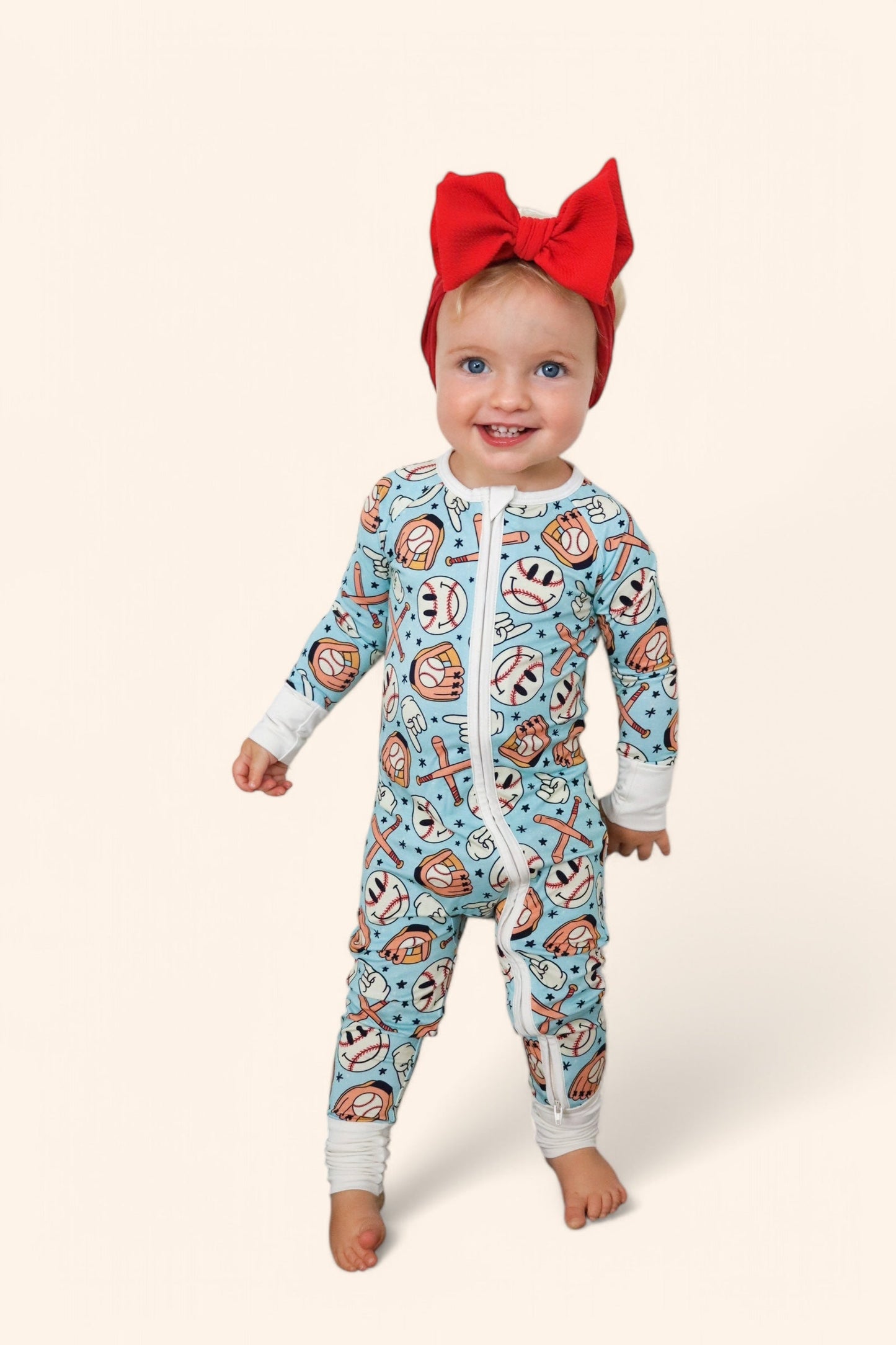 BASEBALL SMILEY DREAM ZIPPER ROMPER