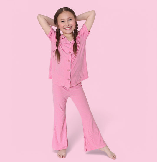 BELLA PINK RIB DREAM GIRL'S FLARE SET