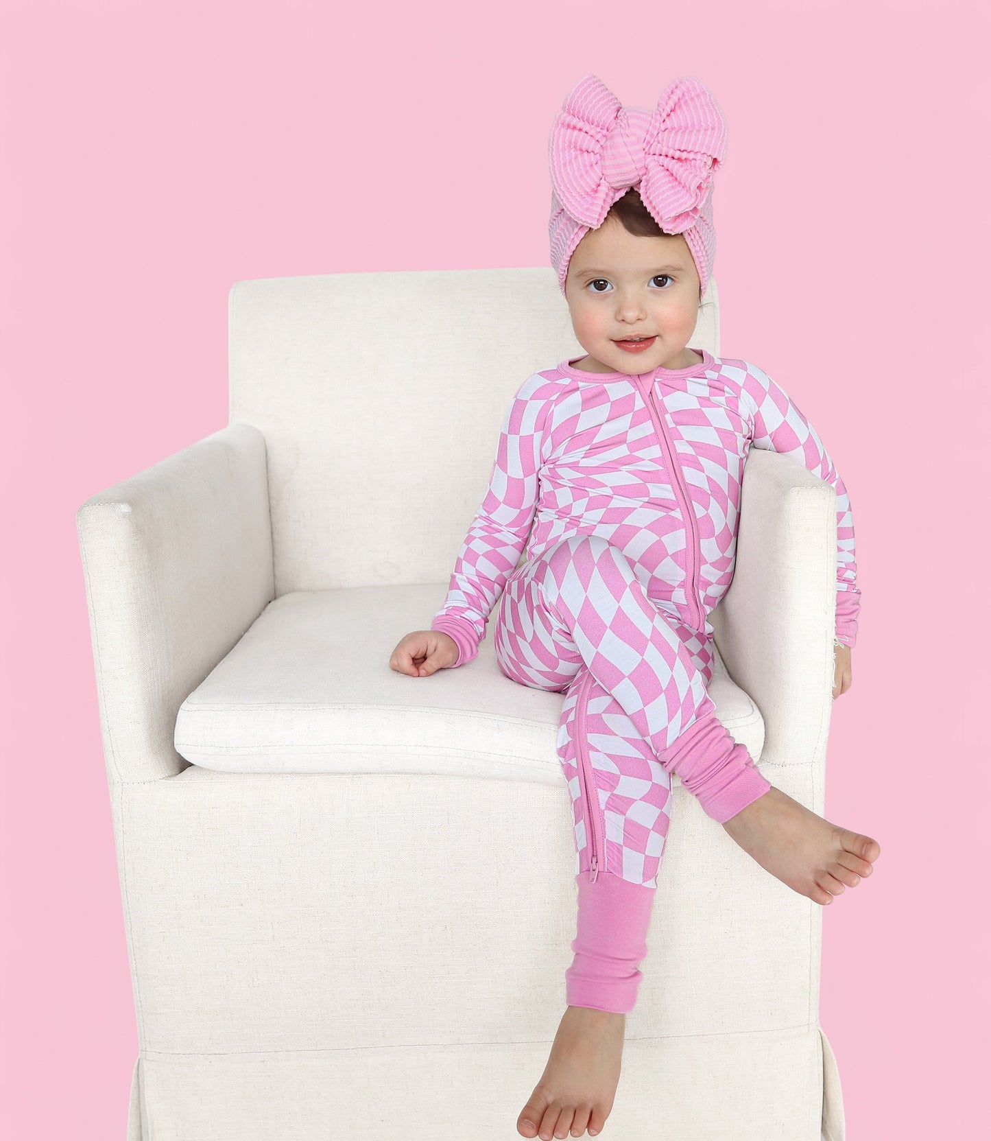 BUBBLEGUM WAVY CHECKERS DREAM ZIPPER ROMPER