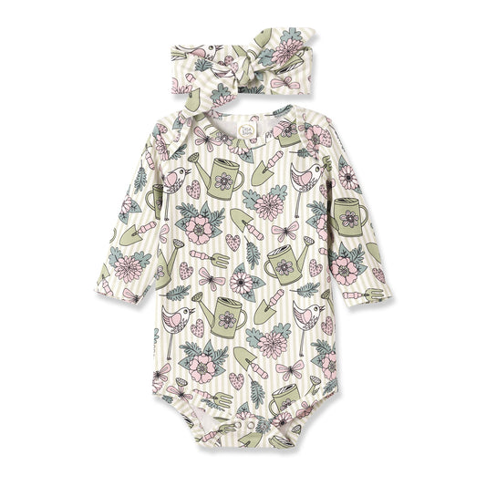 Garden Bloom Bamboo Bodysuit & Headband Floral Romper Set