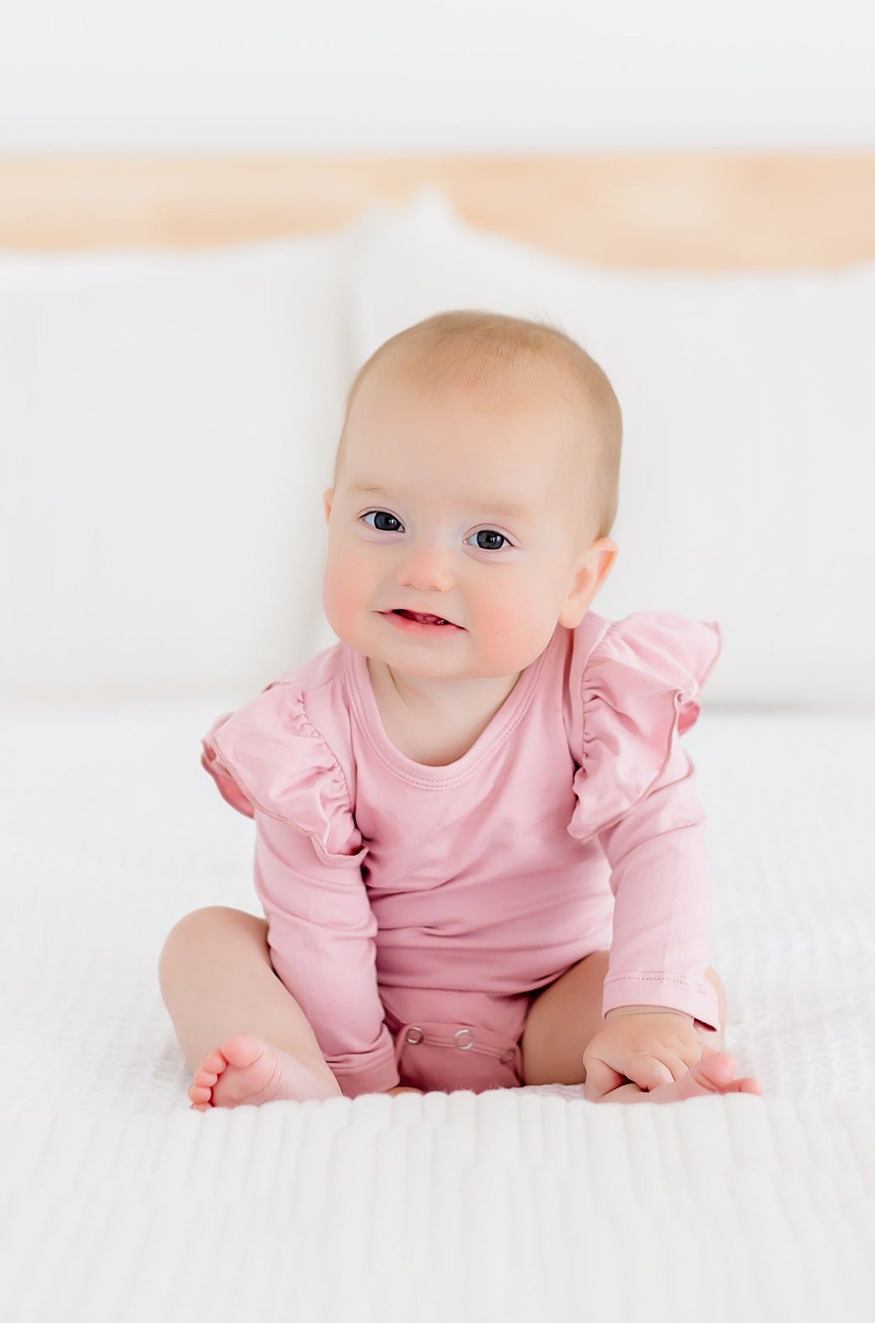 Vintage Pink L/S Flutter Bodysuit Romper