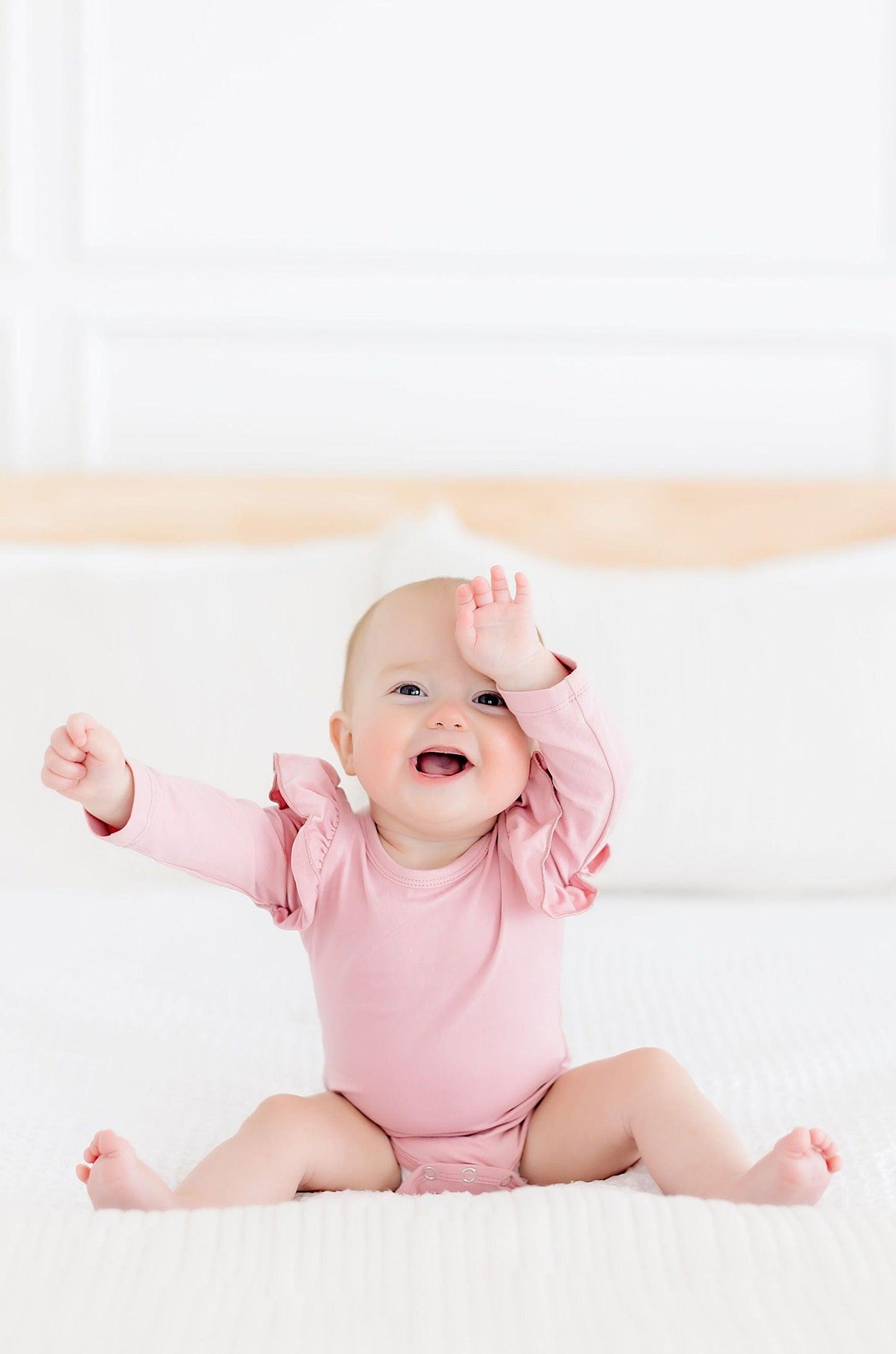 Vintage Pink L/S Flutter Bodysuit Romper