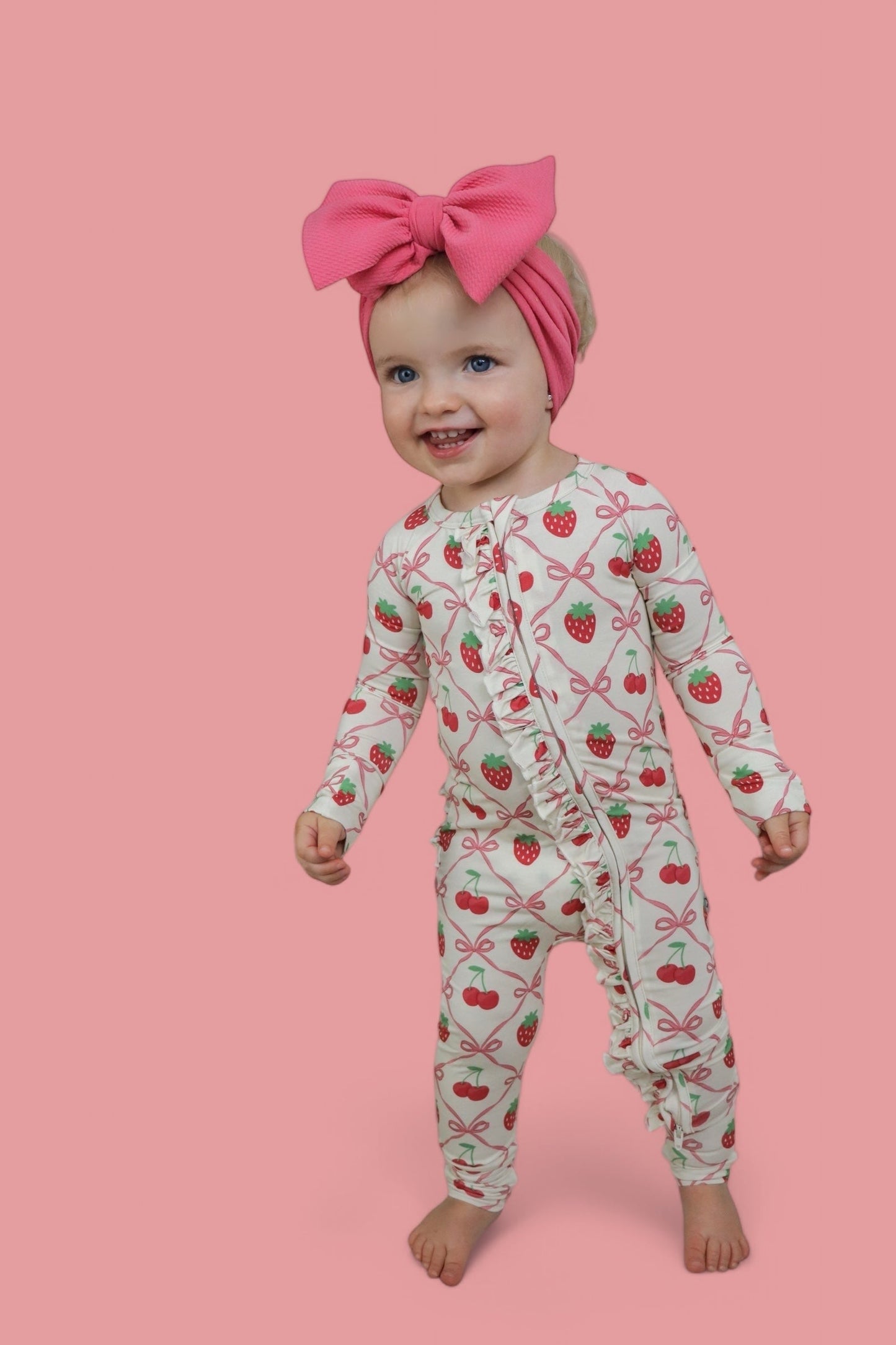 CHERRY BOW BERRY DREAM RUFFLE ZIPPER ROMPER