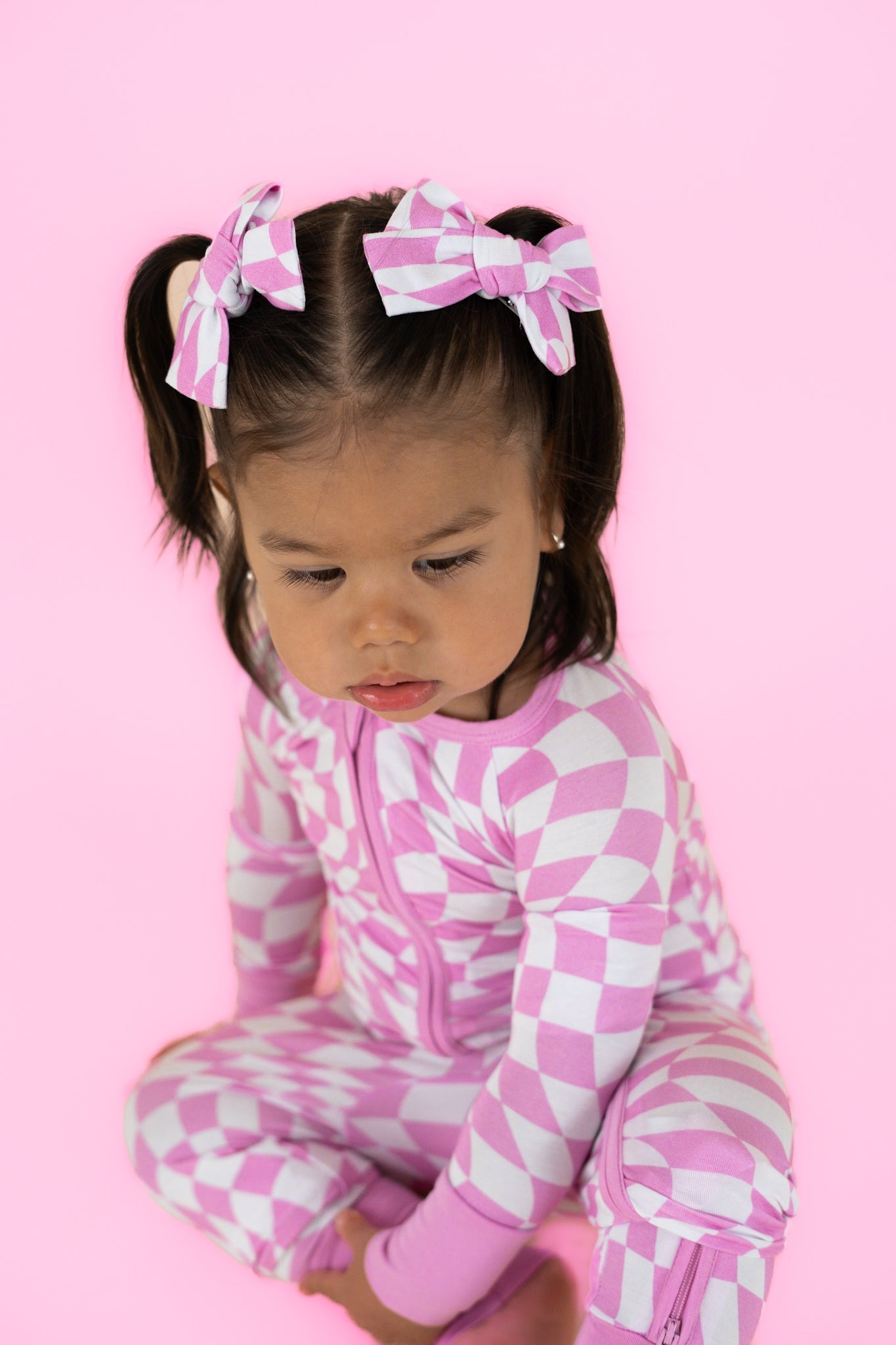 BUBBLEGUM WAVY CHECKERS DREAM ZIPPER ROMPER