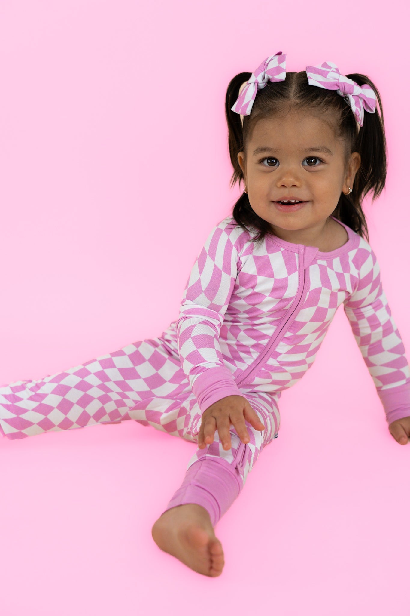 BUBBLEGUM WAVY CHECKERS DREAM ZIPPER ROMPER
