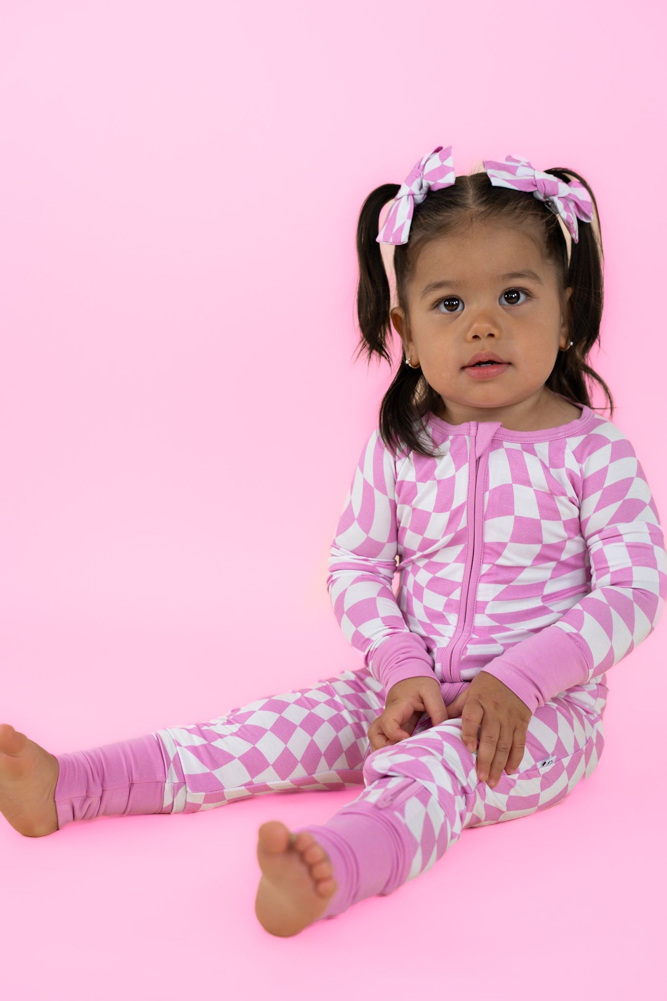 BUBBLEGUM WAVY CHECKERS DREAM ZIPPER ROMPER