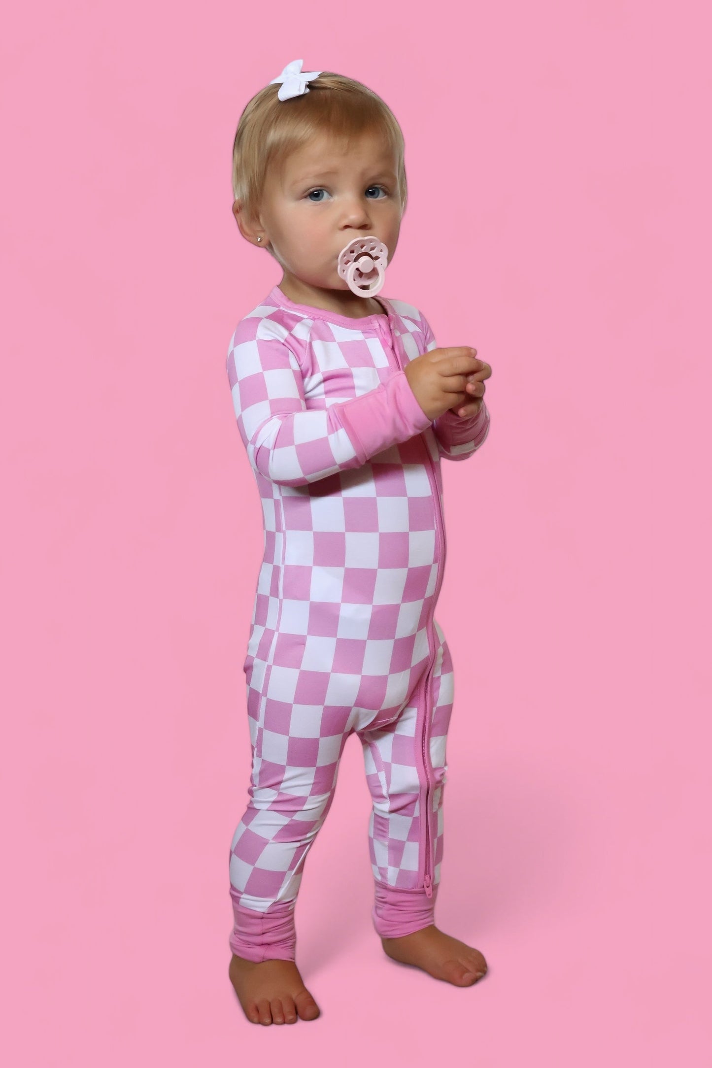 BUBBLEGUM CHECKERS DREAM ZIPPER ROMPER