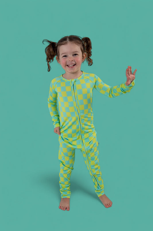 BE BOLD CHECKERS DREAM ZIPPER ROMPER