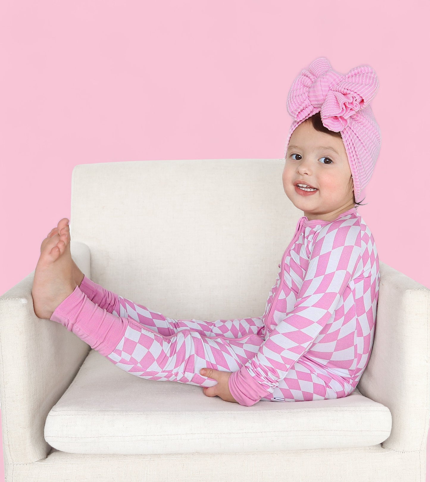 BUBBLEGUM WAVY CHECKERS DREAM ZIPPER ROMPER