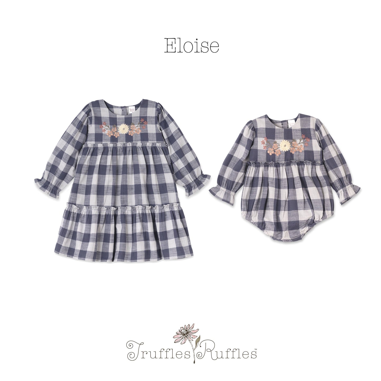 Buffalo Check Baby Girl Cotton Bodysuit with Embroidery