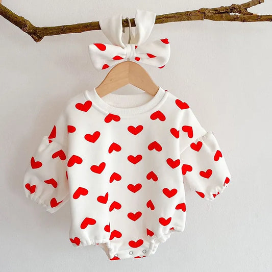Plush Love Heart Bodysuit Romper Set