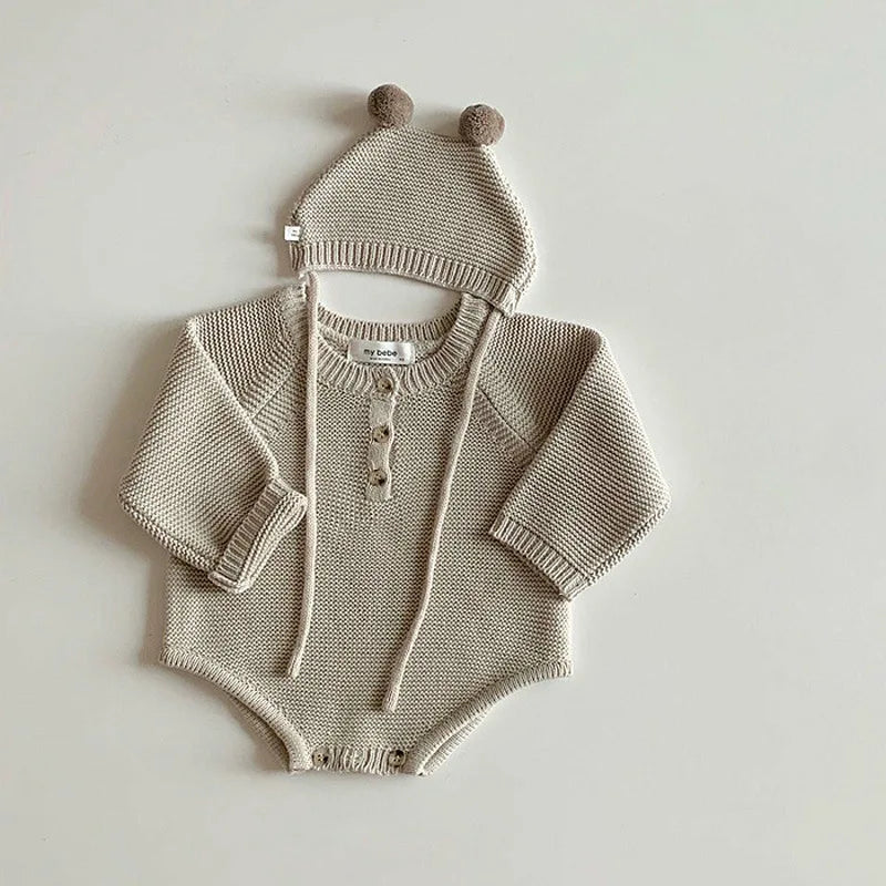 Long Sleeve Knitted Bodysuit Romper Set