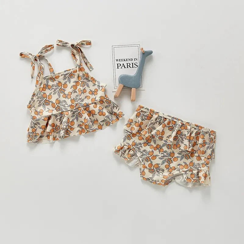 Ribbed Lemon Print Baby Swimsuits