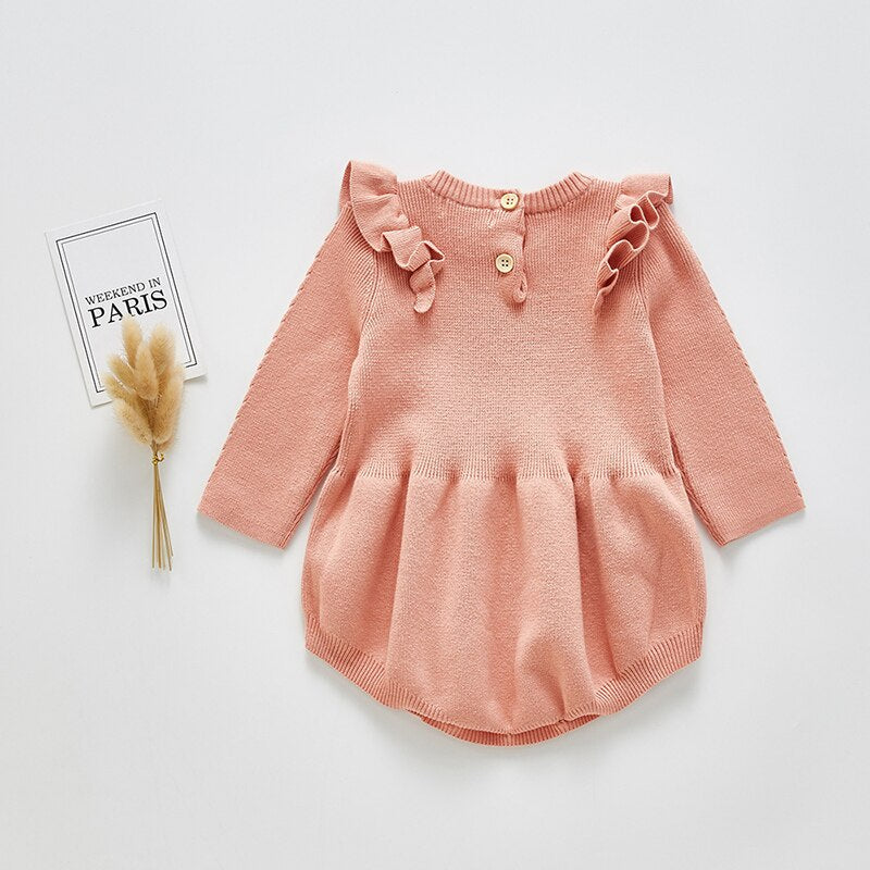 Solid Ruffled Sweater Jumpsuit Romper