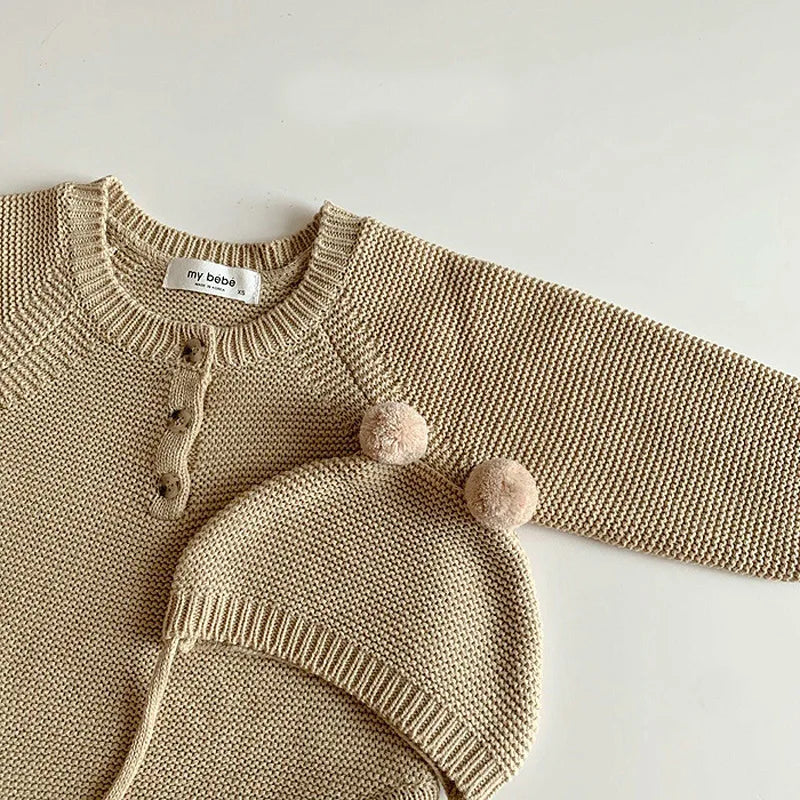 Long Sleeve Knitted Bodysuit Romper Set