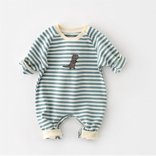 Dinosaur Long Sleeve Striped Jumpsuit Romper