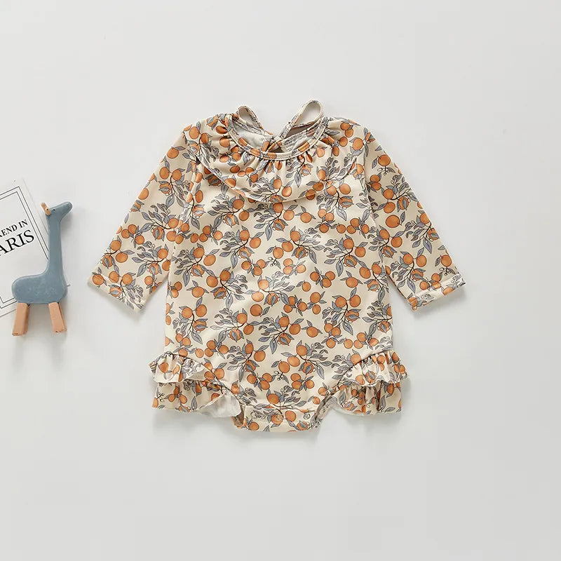 Ribbed Lemon Print Baby Swimsuits