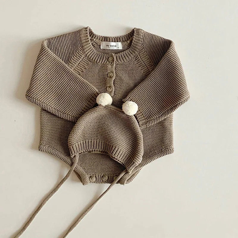 Long Sleeve Knitted Bodysuit Romper Set