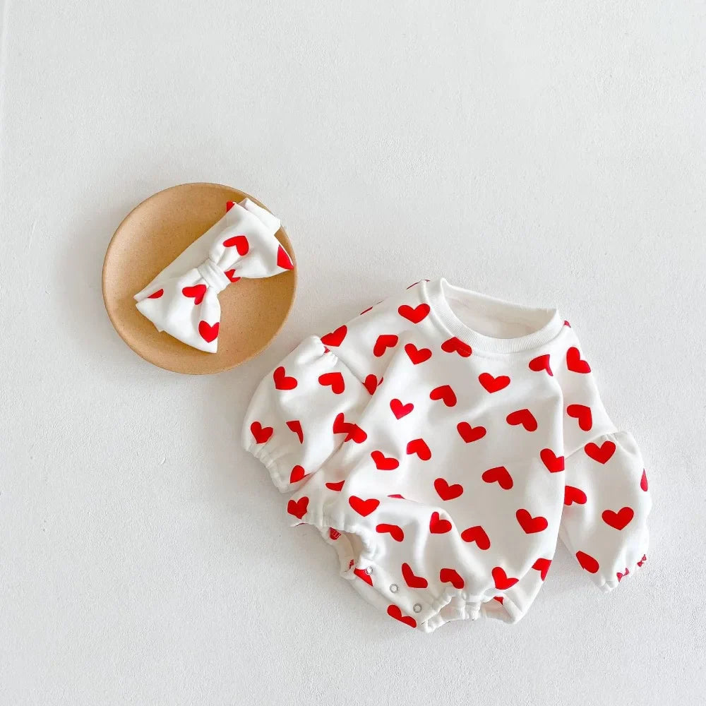 Plush Love Heart Bodysuit Romper Set