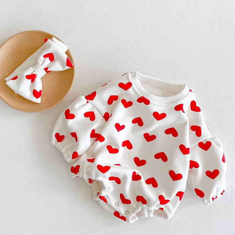 Plush Love Heart Bodysuit Romper Set