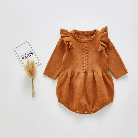 Ruffle Sleeve Knitted Bodysuit Romper