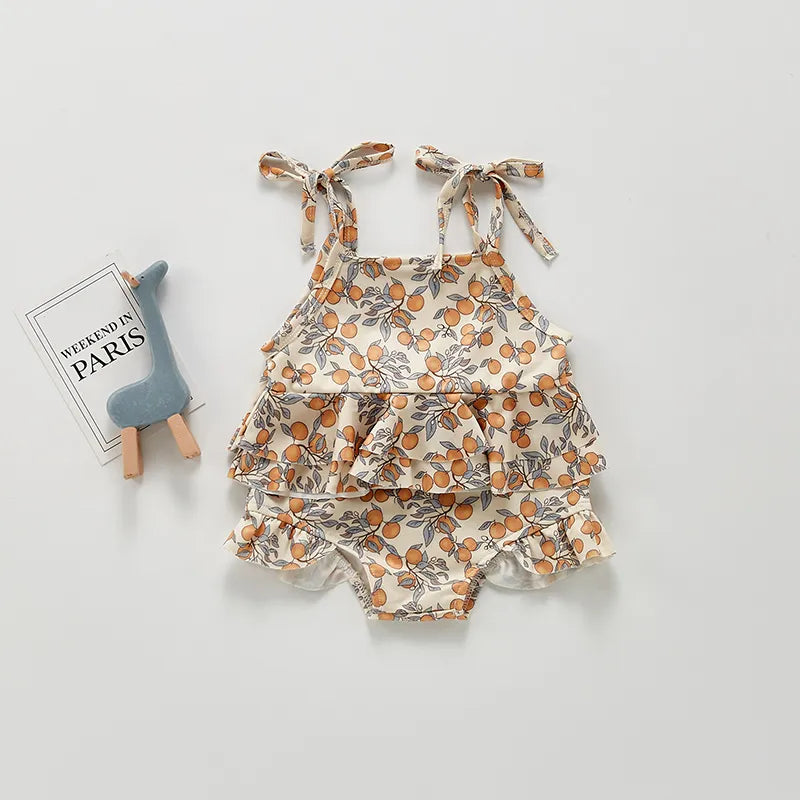 Ribbed Lemon Print Baby Swimsuits