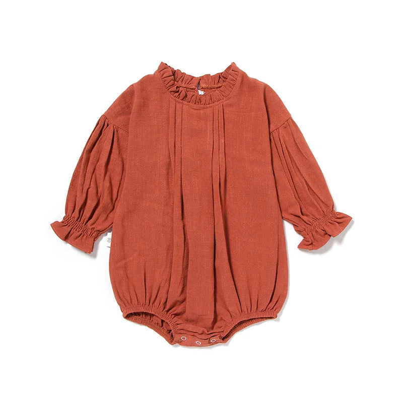 Girls Long Sleeve Linen Bodysuit Romper