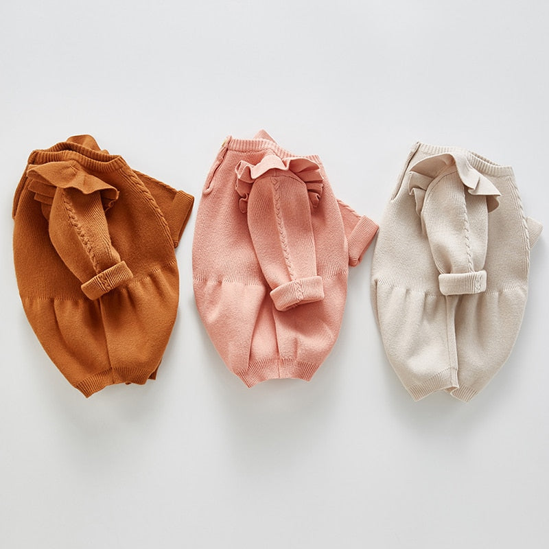 Solid Ruffled Sweater Jumpsuit Romper