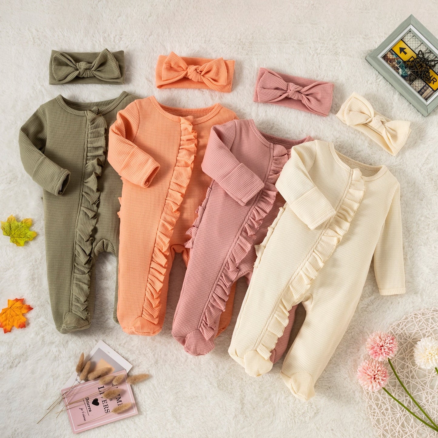 Ruffle Footed Jumpsuit Romper with Headband Set