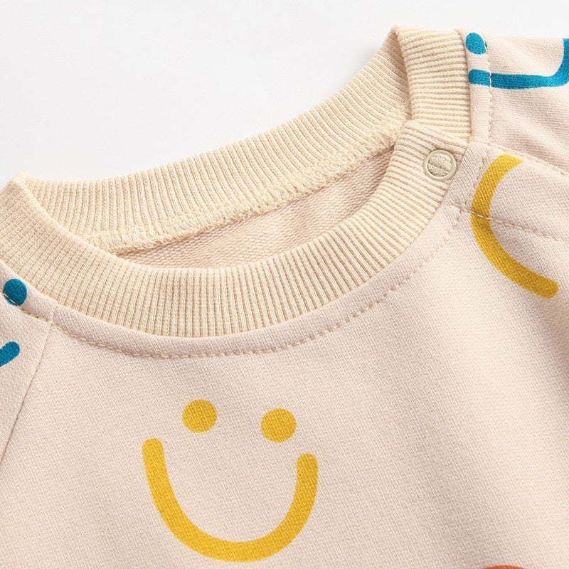 Mini Smile Cotton Bodysuit Romper With Headband